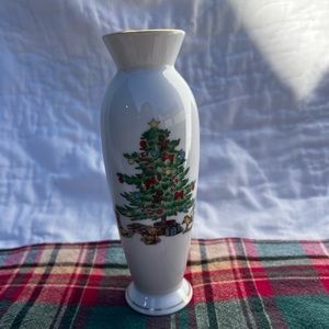 Vintage Shibata Christmas Fine Porcelain Bud Vase Japan 6.5”